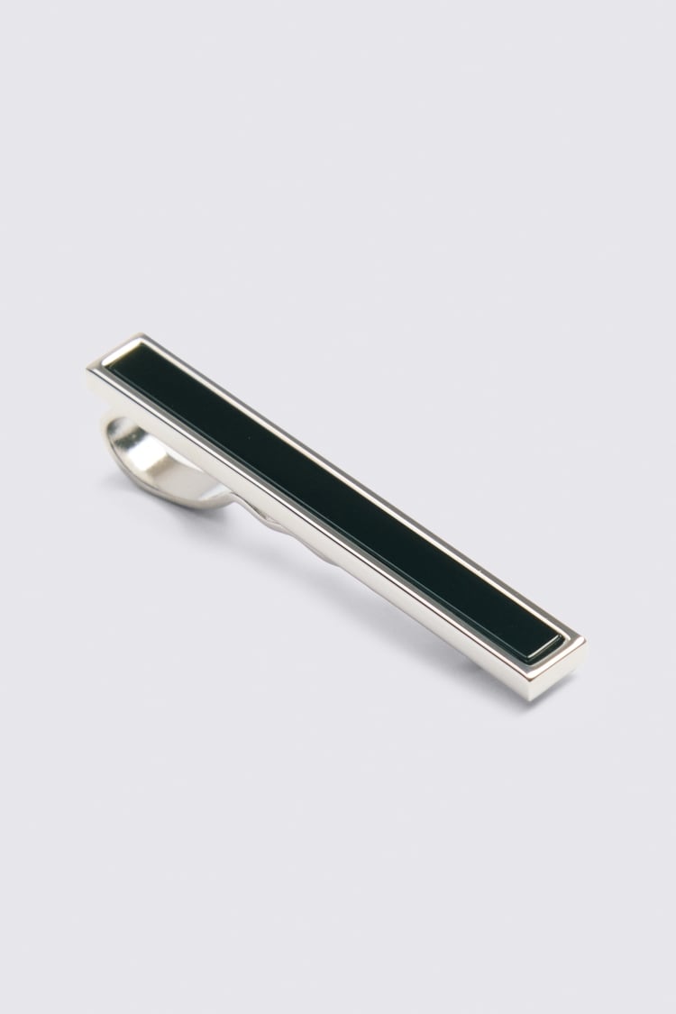 Silver Black Onyx Tie Bar